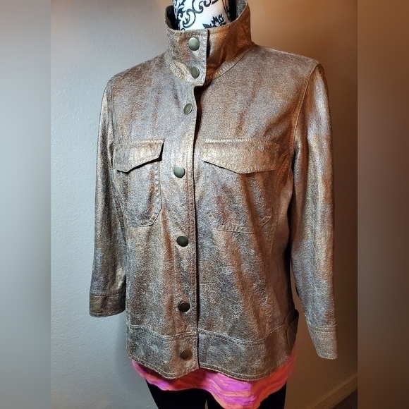 Lightweight snakeskin design metallic jacket sz 14 - Picture 2 of 8